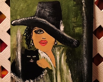 ORIGINAL Portrait on canvas board Titled  Magical Kitty, by Mary Lynn Plaisance