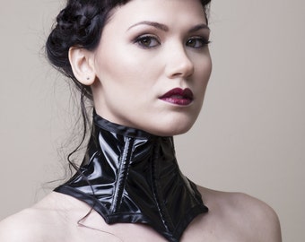 Black PVC or Faux leather neck corset/choker