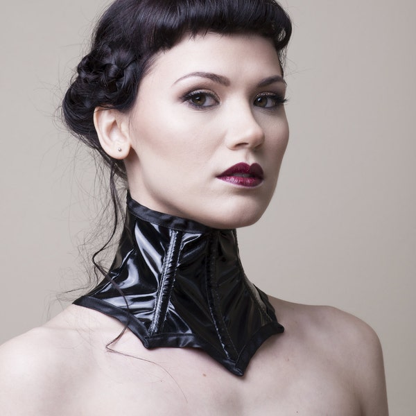 Black PVC or Faux leather neck corset/choker