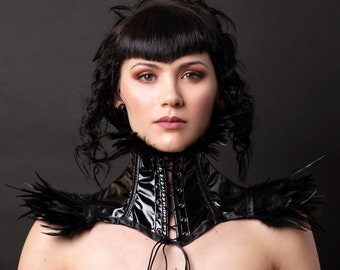 Black PVC and Feather Neck Corset/Choker