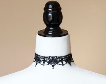 Black Lace Choker Necklace with Bows-Victorian Gothic Collar