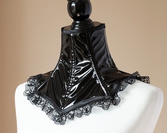 Black PVC Neck Corset with Lace Trim