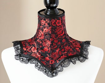 Black & Red Brocade Neck Corset