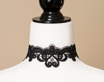 Zwarte kanten choker - Victoriaanse gotische ketting