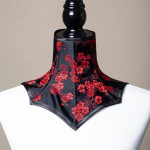 Black & Red Brocade Neck Corset/Posture Collar-Floral Print Choker