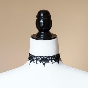 Black Lace Choker Necklace with Bows - Elegant Victorian Gothic Collar