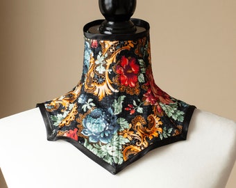 Floral Neck Corset in Colorful Baroque inspired print-Cotton Posture Collar