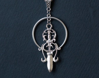 Gothic Hoop and Dagger Necklace-Medieval Jewelry-Witchy Accessories