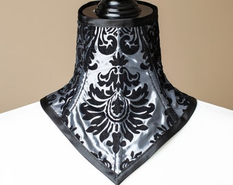 Black and Silver Demask Neck Corset-Steel Boned Posture Collar-Gothic Choker