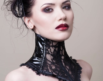 Black PVC & Lace Neck Corset-Choker/Posture collar