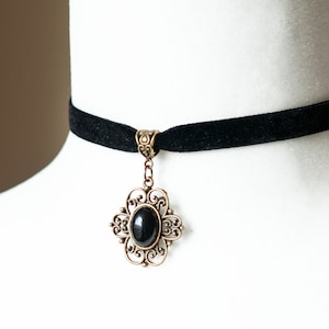 Elegant Black Velvet Choker With Black Agate Pendant - Gothic, Boho ...