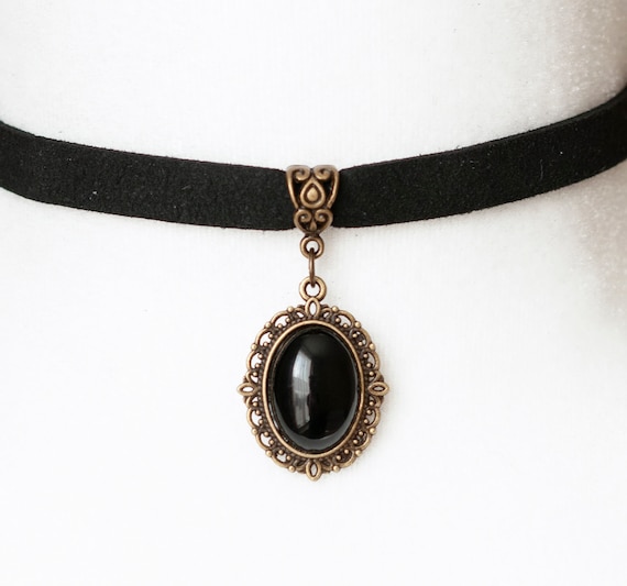Collier Ras Du Cou Camée Noir - Collier Ajustable Style Gothique Victorien - Neuf