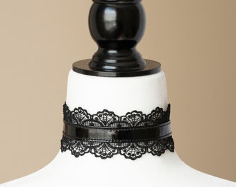 Black Lace & PVC Choker/Fetish Collar/Gothic Necklace