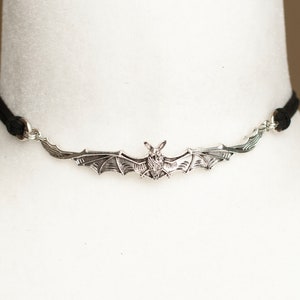 Black Vegan Suede Choker with Vampire Bat pendant-Gothic necklace-Halloween Accessories image 3