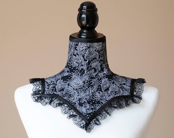 Neck Corset in Black and White floral print-Victorian Posture Collar