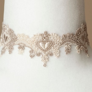 Cream & Beige Lace Choker with Hearts-Victorian/Bridal/Bridesmaid/ Wedding image 2