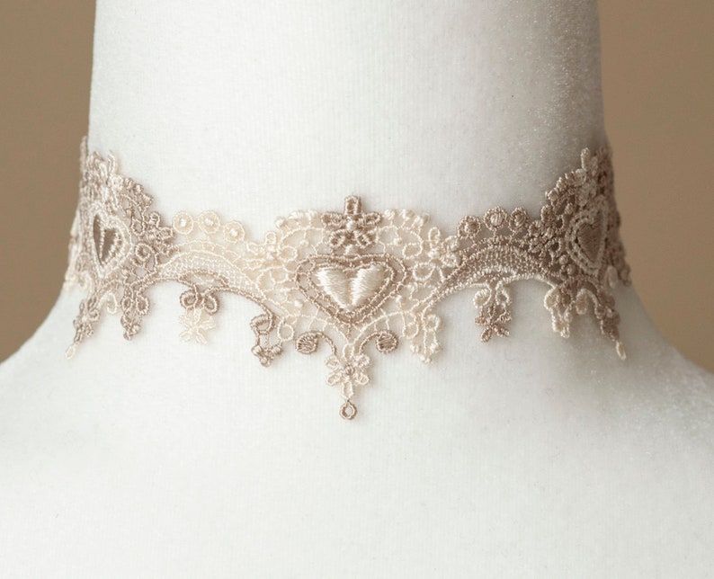 Cream & Beige Lace Choker with Hearts-Victorian/Bridal/Bridesmaid/ Wedding image 2