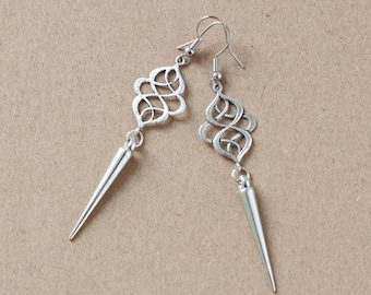 Long Viking Earrings with Spikes: Antique Silver Medieval Earrings for Women