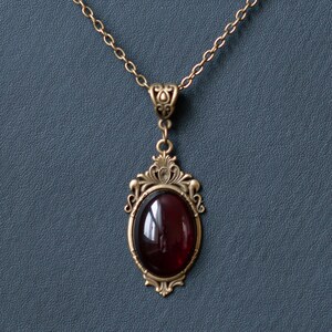 Gothic Necklace with Dark Red pendant-Victorian Cameo necklace-Vintage inspired Filigree jewelry image 9