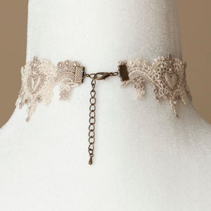 Cream & Beige Lace Choker with Hearts-Victorian/Bridal/Bridesmaid/ Wedding image 4