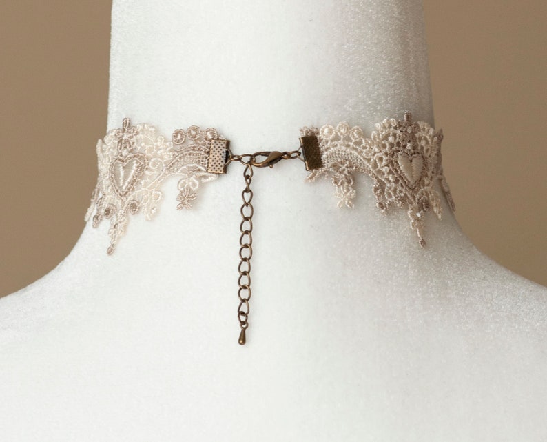 Cream & Beige Lace Choker with Hearts-Victorian/Bridal/Bridesmaid/ Wedding image 4