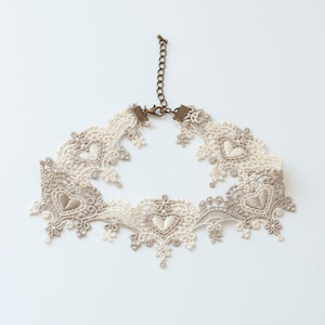 Cream & Beige Lace Choker with Hearts-Victorian/Bridal/Bridesmaid/ Wedding image 5