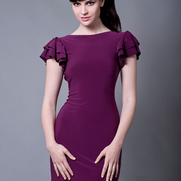 Mauve Ruffle Dress with a low cut back-Small (sale)