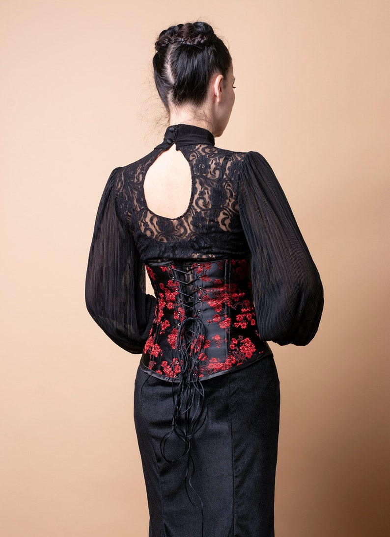 Black and Red Floral Underbust Corset-Made to Measure