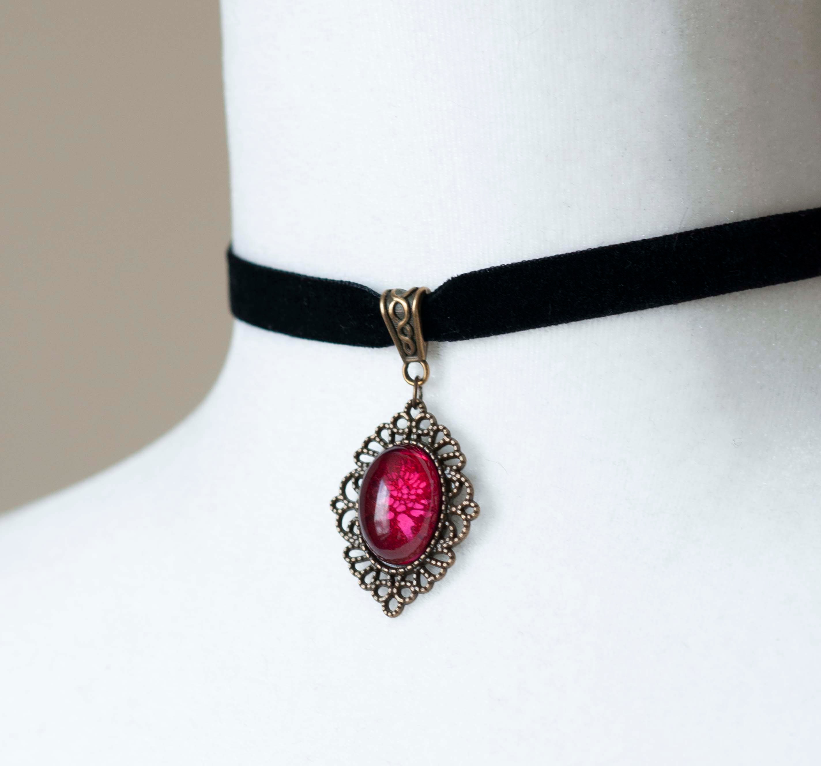 Sexy Sparkles Pink Velvet Choker Necklace for Women Girls Gothic