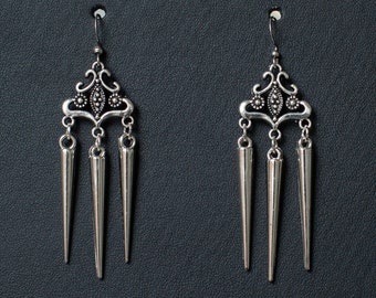 Gothic Filigree Earrings with Spikes-Antique Silver Earrings for women-Wiccan/Pegan