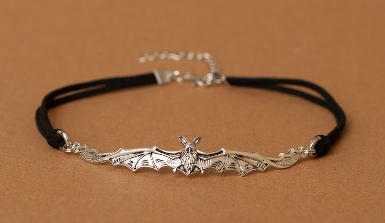 Black Vegan Suede Choker with Vampire Bat pendant-Gothic necklace-Halloween Accessories image 4