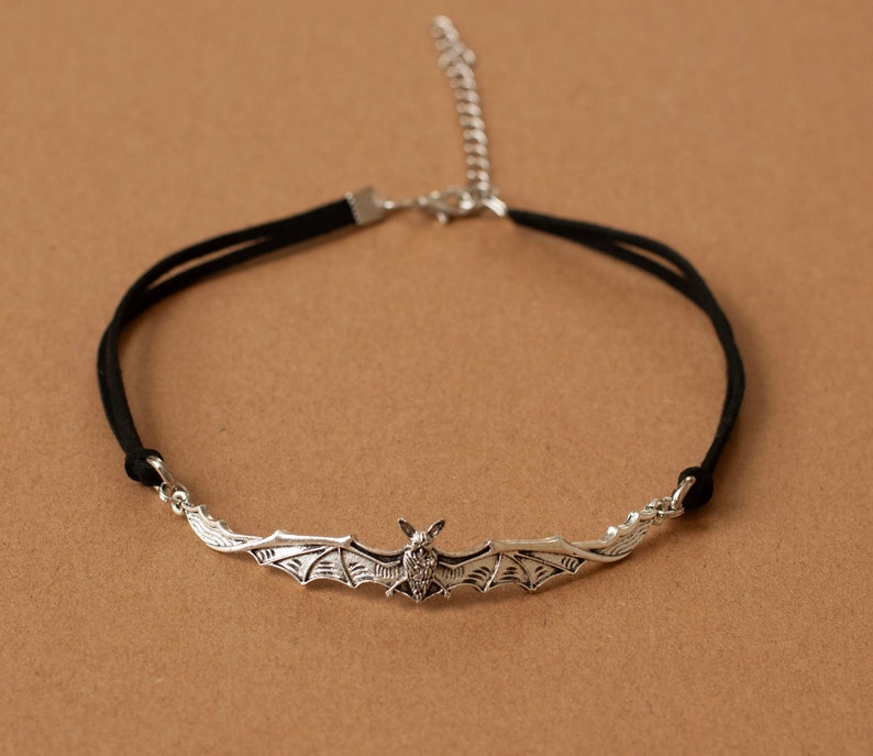 Black Vegan Suede Choker with Vampire Bat pendant-Gothic necklace-Halloween Accessories image 6