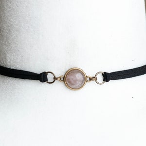 Black Vegan Suede Gemstone Choker Necklace with Black Agate, Amethyst, Rose Quartz: Stylish and Eco-Friendly Jewelry