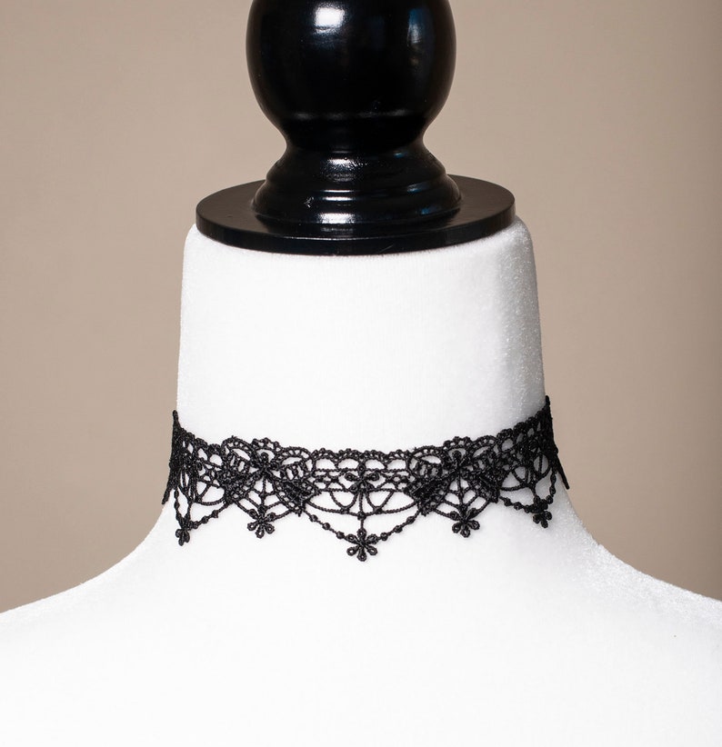 Black Lace choker with Bows-Victorian Necklace-Gothic Choker image 1