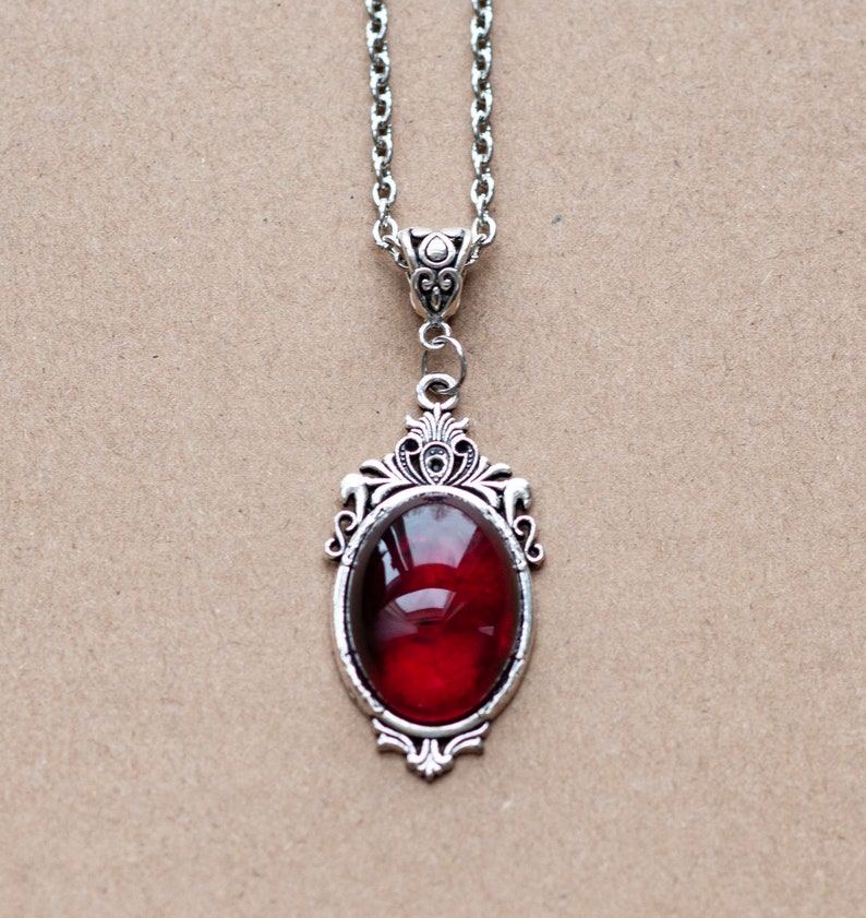 Gothic Necklace with Dark Red pendant-Victorian Cameo necklace-Vintage inspired Filigree jewelry image 2