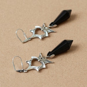 Gothic Dragon Wing Dangle Earrings with Large Crystals in Silver Finish-Black or Red Crystals image 6