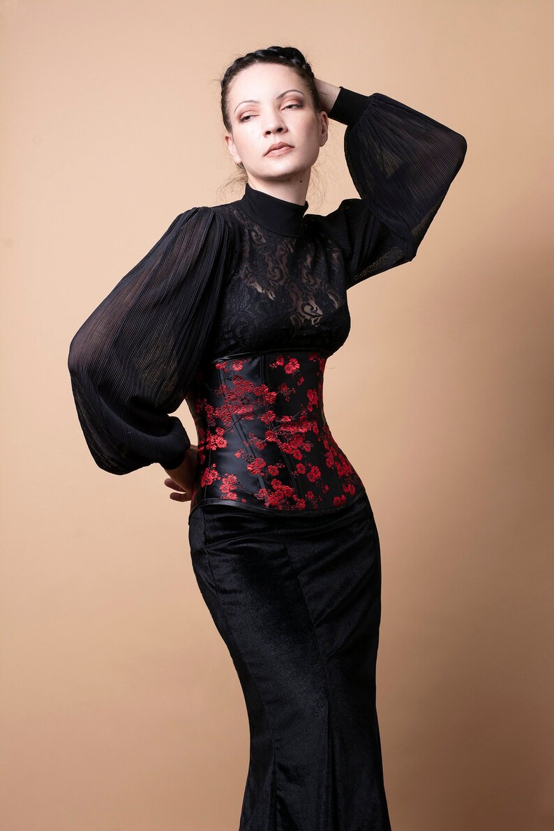 Black and Red Floral Underbust Corset-Made to Measure