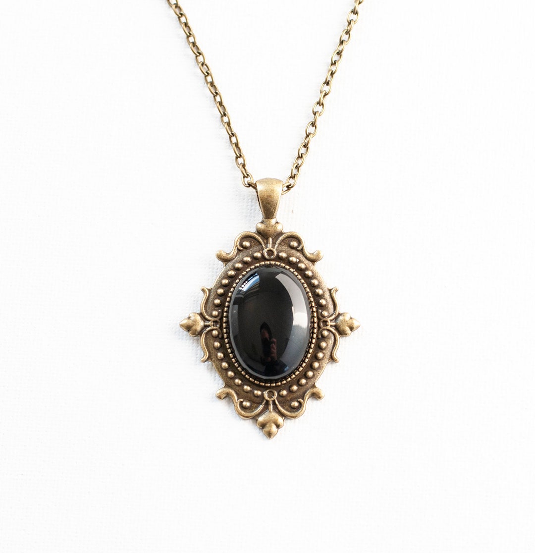 Gothic Necklace With Black Onyx Pendant-victorian Cameo - Etsy