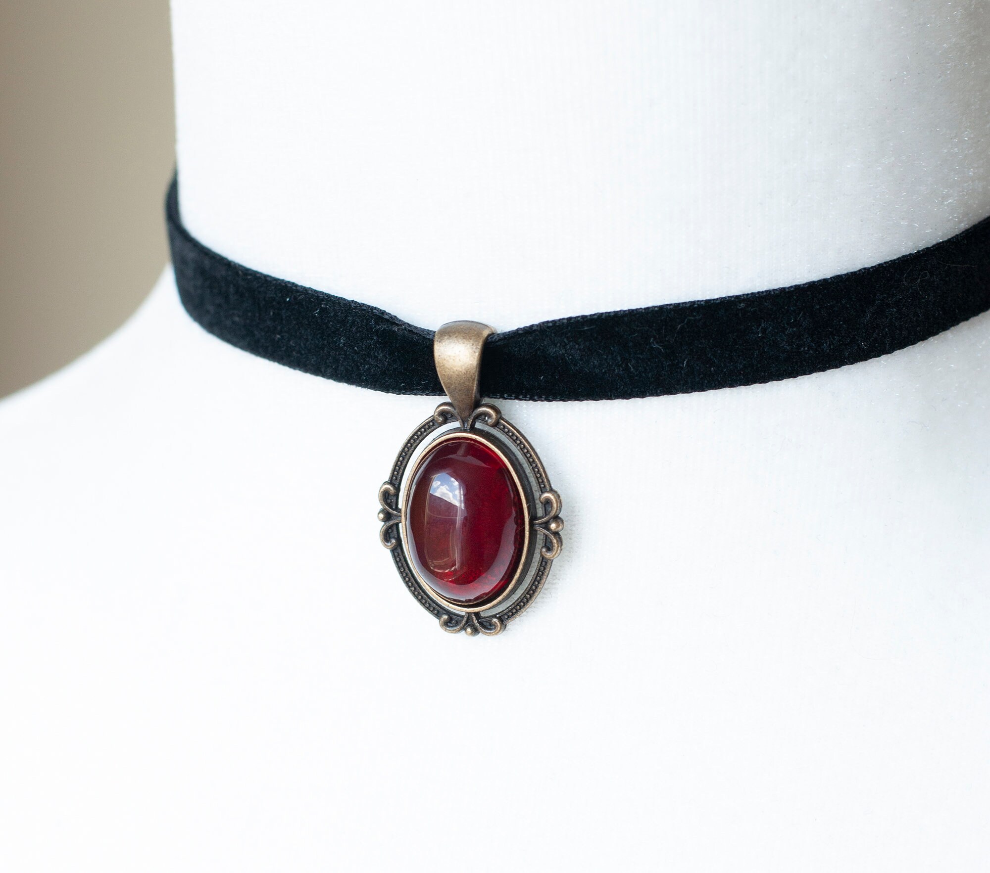 Collana Girocollo In Velluto Nero Con Ciondolo Cuore Rosso E Nero, Regolabile 25-35 Cm, Per Halloween, San Valentino, Cosplay