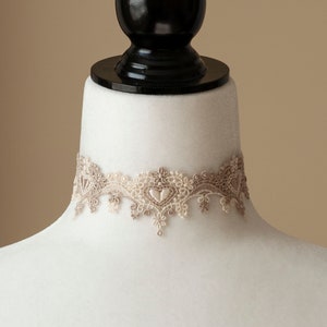 Cream & Beige Lace Choker with Hearts-Victorian/Bridal/Bridesmaid/ Wedding image 3