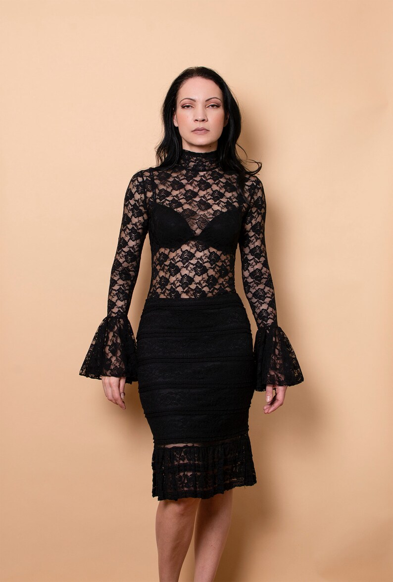 black pencil skirt with ruffle bottom
