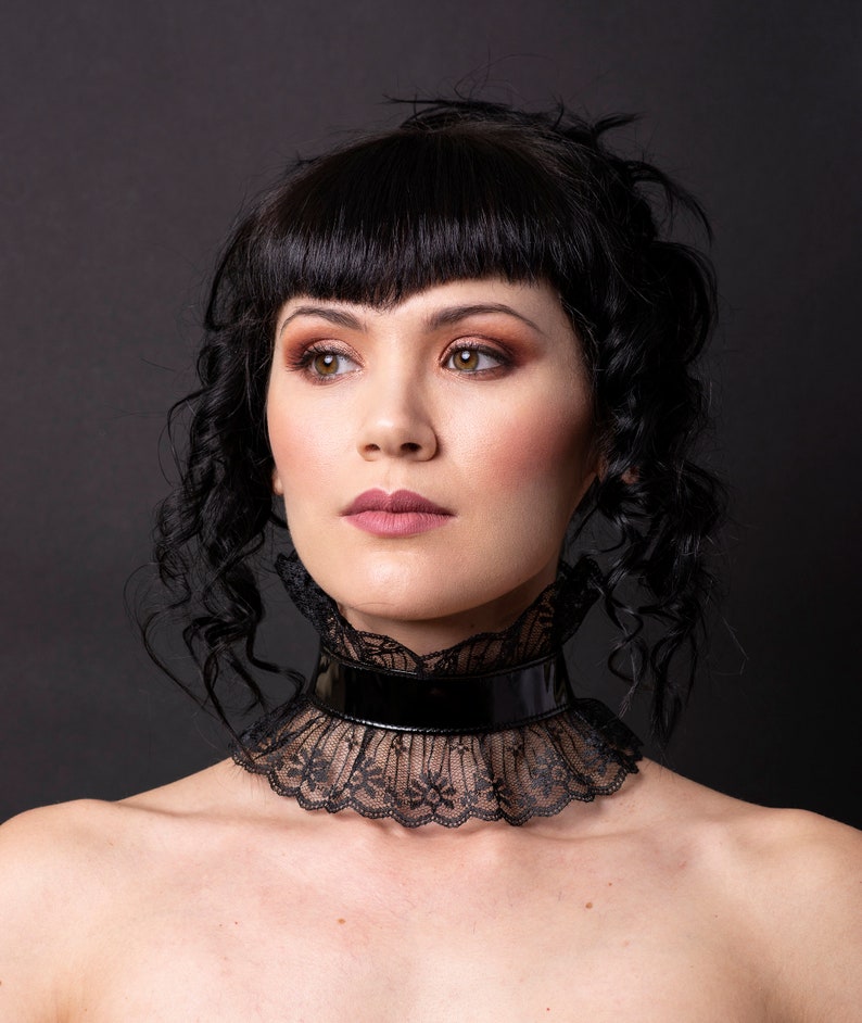 Black PVC & Lace Choker-Kitten play collar 