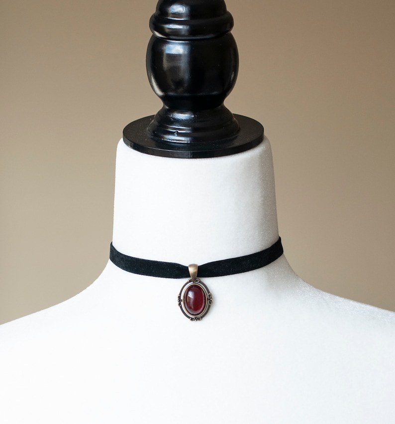 Black Velvet Choker With Dark Red Pendant-victorian Gothic - Etsy
