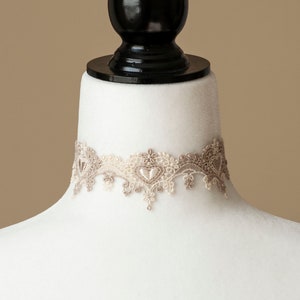 Cream & Beige Lace Choker with Hearts-Victorian/Bridal/Bridesmaid/ Wedding image 1