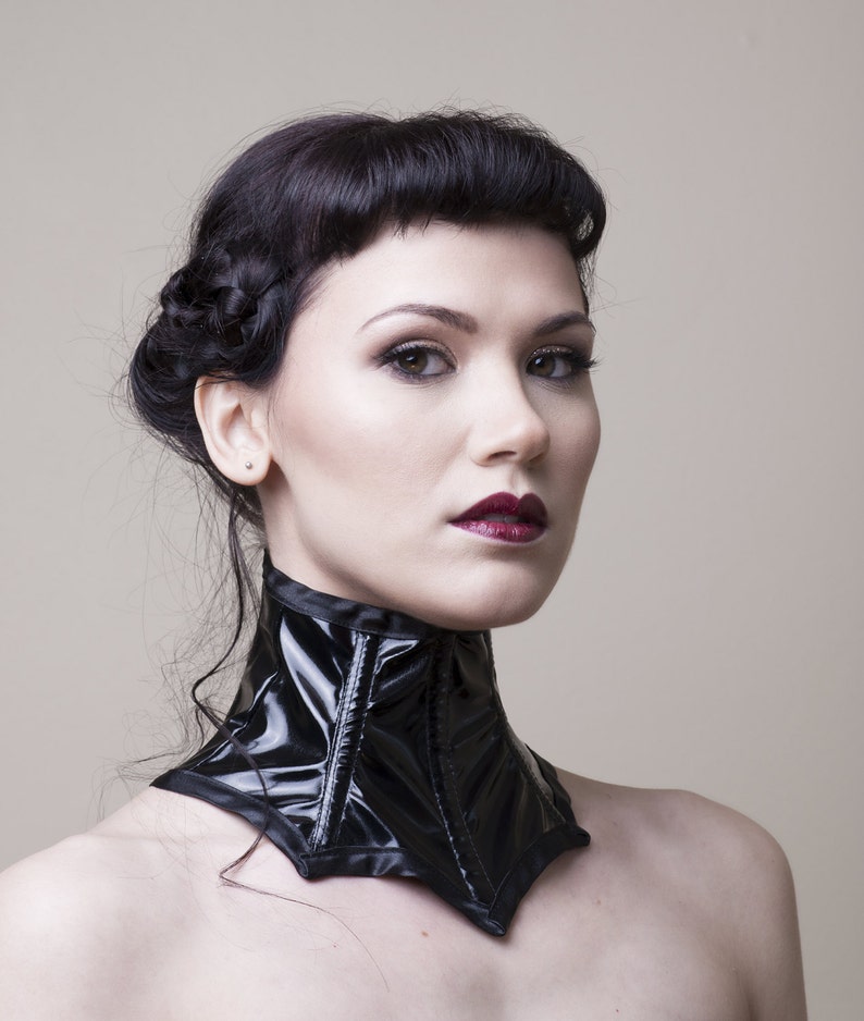 Black PVC or Faux leather neck corset/choker image 1