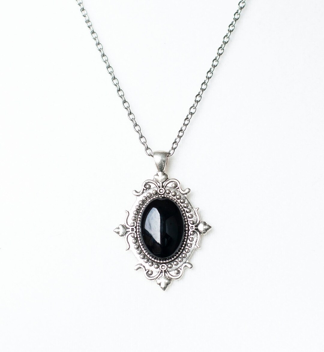 Gothic Necklace With Black Onyx Pendant-victorian Cameo Necklace With ...