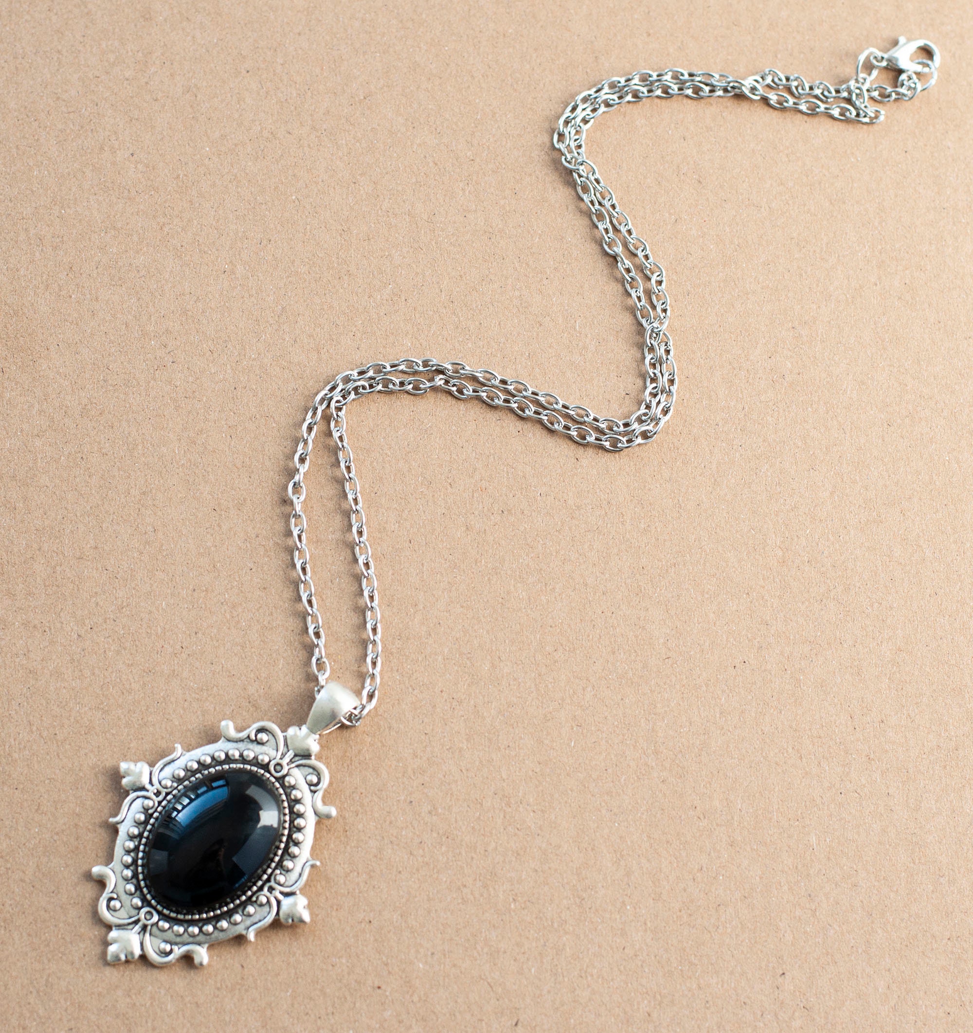 Gothic Necklace With Black Onyx Pendant - Victorian Elegance in 