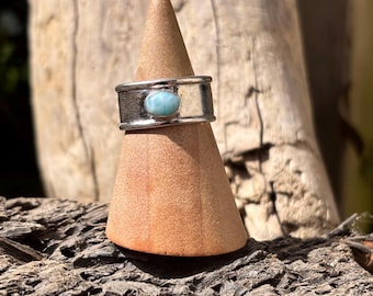 Larimar Thick Band Sterling Silver Ring