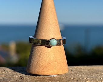 Recycled Sterling Silver Ocean Ring with Larimar Stone