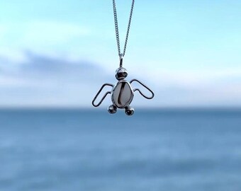 Genuine Cowrie Shell Sterling Silver Turtle Necklace With Chain